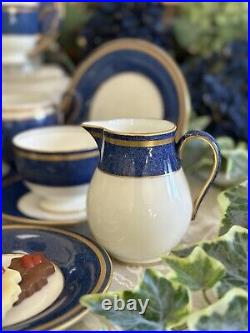 Wedgwood Swinburne Blue x Four Trios Teacups Saucers Cake Tea Plates Jug, Sugar
