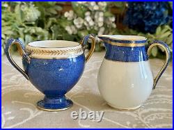 Wedgwood Swinburne Blue x Four Trios Teacups Saucers Cake Tea Plates Jug, Sugar