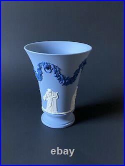 Wedgwood Tri-color Jasper ware Cobalt Blue White Vase Signed Lord Wedgwood 1988