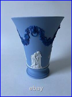 Wedgwood Tri-color Jasper ware Cobalt Blue White Vase Signed Lord Wedgwood 1988