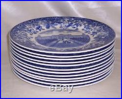 Wedgwood Vassar 12 College Dinner Plates Blue & White Circa 1929
