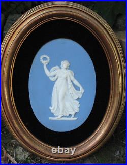 Wedgwood Vintage Frame Large Jasper Medallion, Ready To Hang, Some Crazing