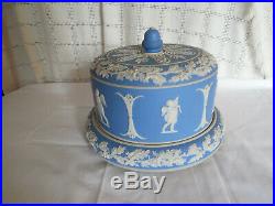 Wedgwood blue/white jasperware cherub cheese, cake dome withunder plate