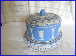 Wedgwood blue/white jasperware cherub cheese, cake dome withunder plate