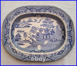 White & Blue Oval Charger Plate Antique Staffordshire Harranted Stone China