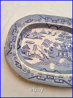 White & Blue Oval Charger Plate Antique Staffordshire Harranted Stone China