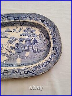 White & Blue Oval Charger Plate Antique Staffordshire Harranted Stone China