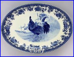 William James Farmyard Rooster Cock Large 16 Platter Serving Plate Blue White