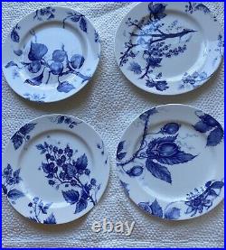 William Sonoma Cobalt Blue and White Porcelain 9in Plates assorted set of 4