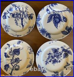 William Sonoma Cobalt Blue and White Porcelain 9in Plates assorted set of 4