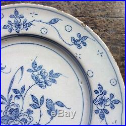 Wincanton or Bristol delft blue & white floral plate with decorators mark